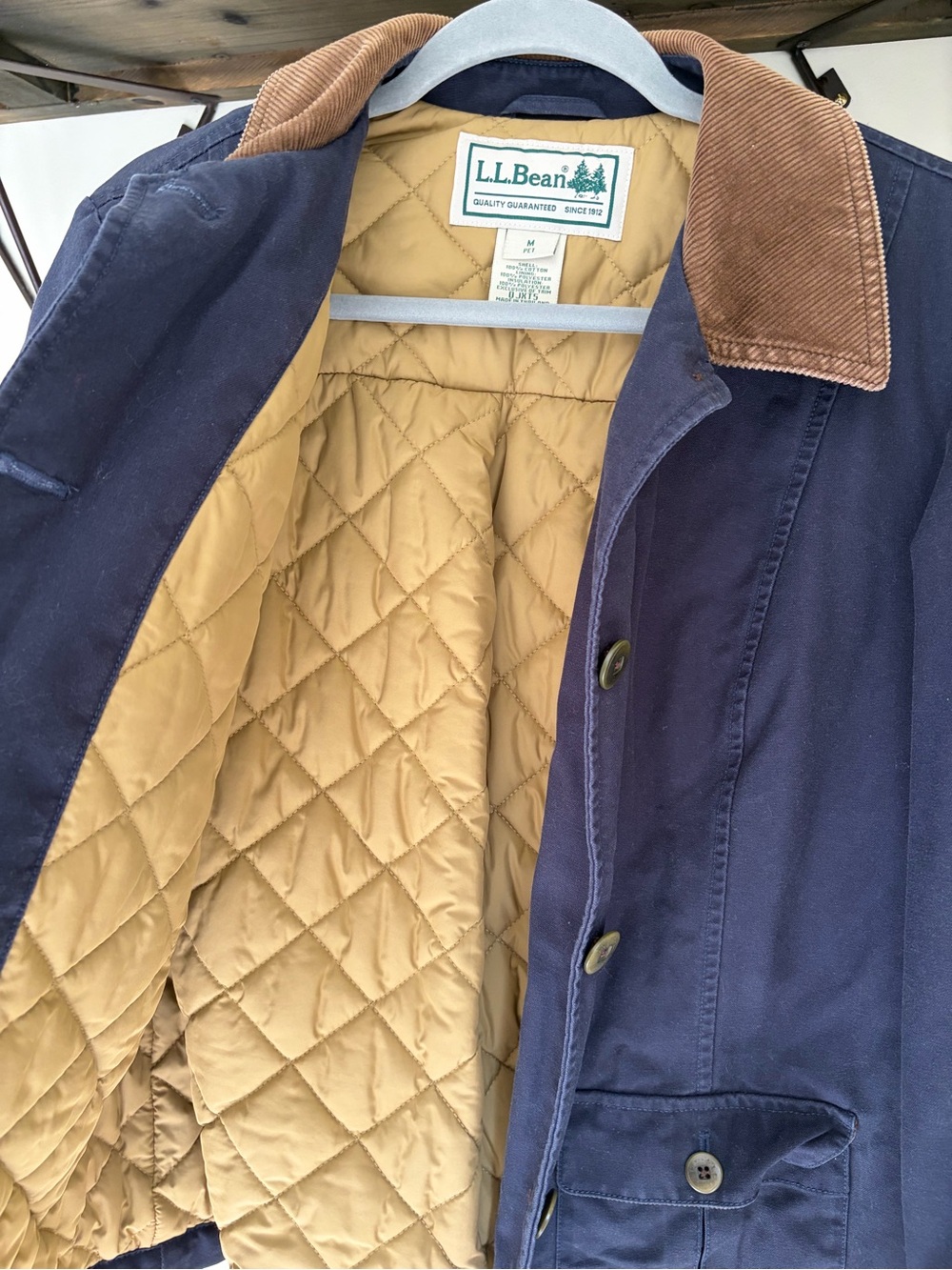 L.L. Bean Navy Barn Jacket with Brown Corduroy Collar - Picture 3 of 3